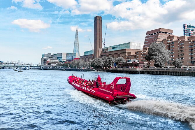 High-Speed Thames River Speedboat in London - Tower Bridge and the turn toward the Docklands