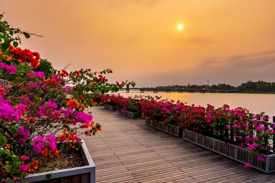 Hue: Sunset Cruise along Perfume River - Leaving central Hue for the Perfume River