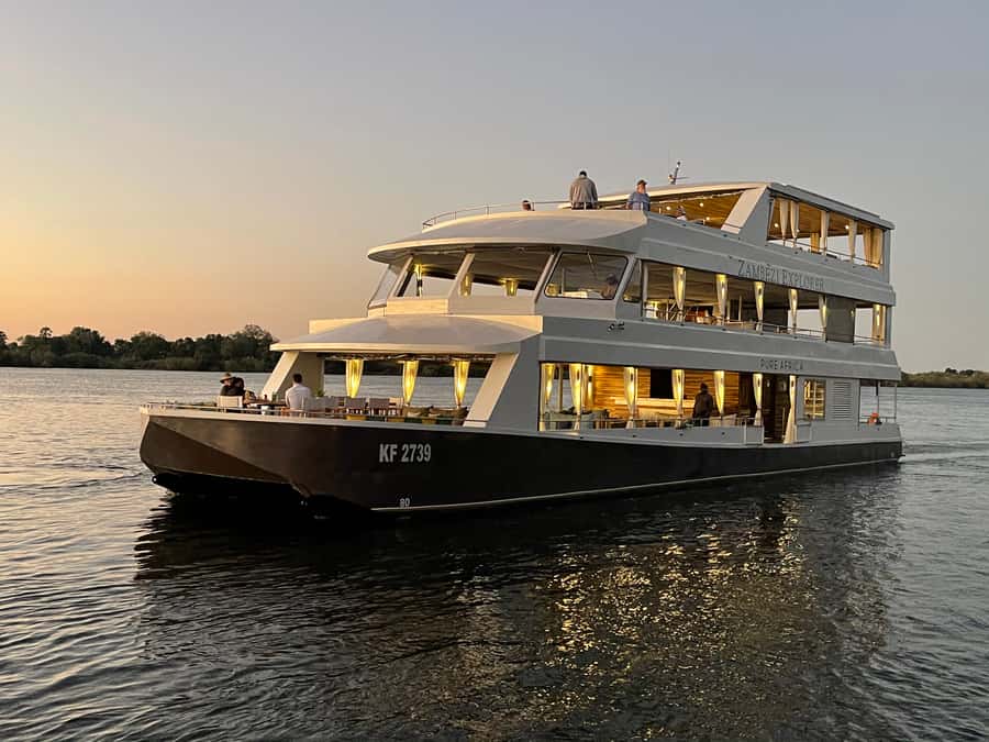 Victoria Falls: 2-Hour Luxury Zambezi River Sunset Cruise - Wildlife watching from a larger boat
